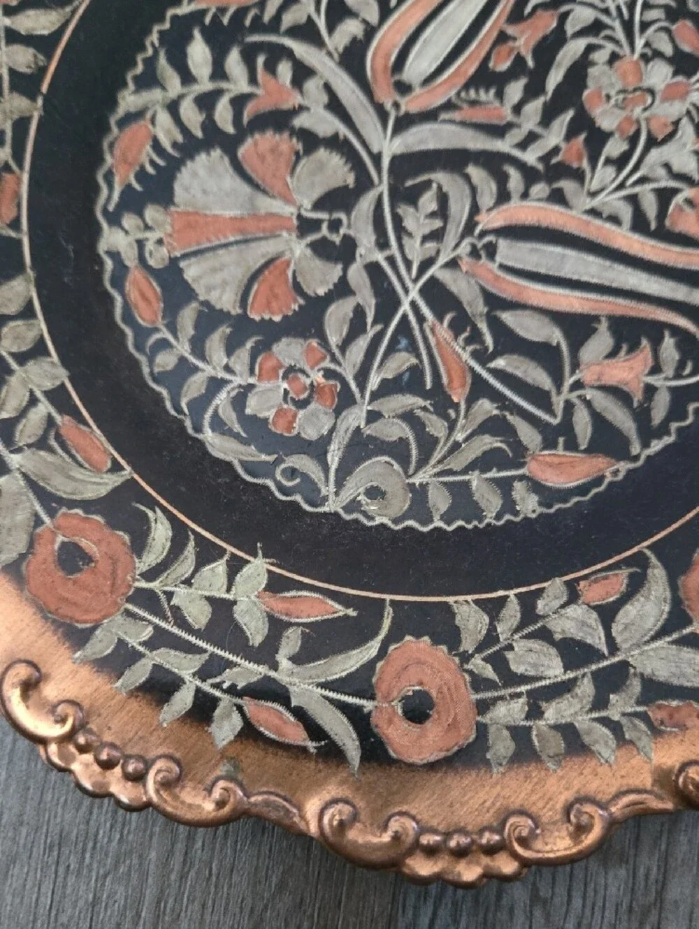 vintage Turkish handmade copper and brass decorative wall plate